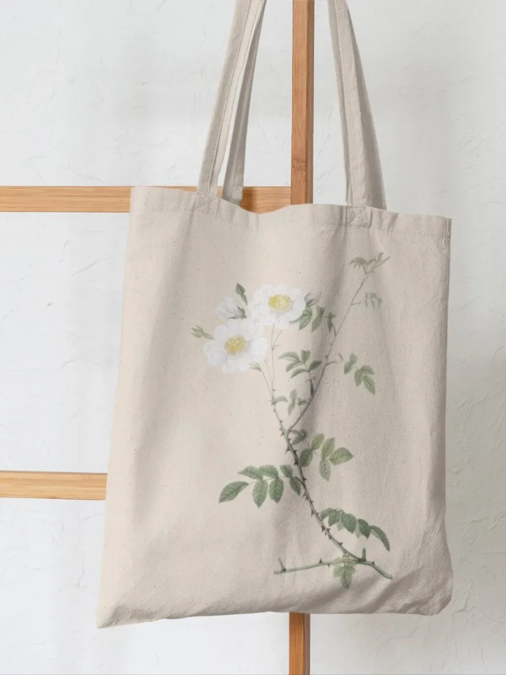 Field Rose Vintage Floral Print Graphic Canvas Tote Bag